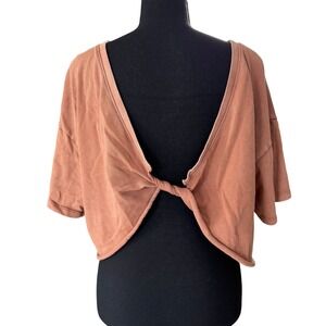 Aerie Women XL Terracotta Clay Twist Back Crop Top Short Sleeve Cotton Boxy Tee